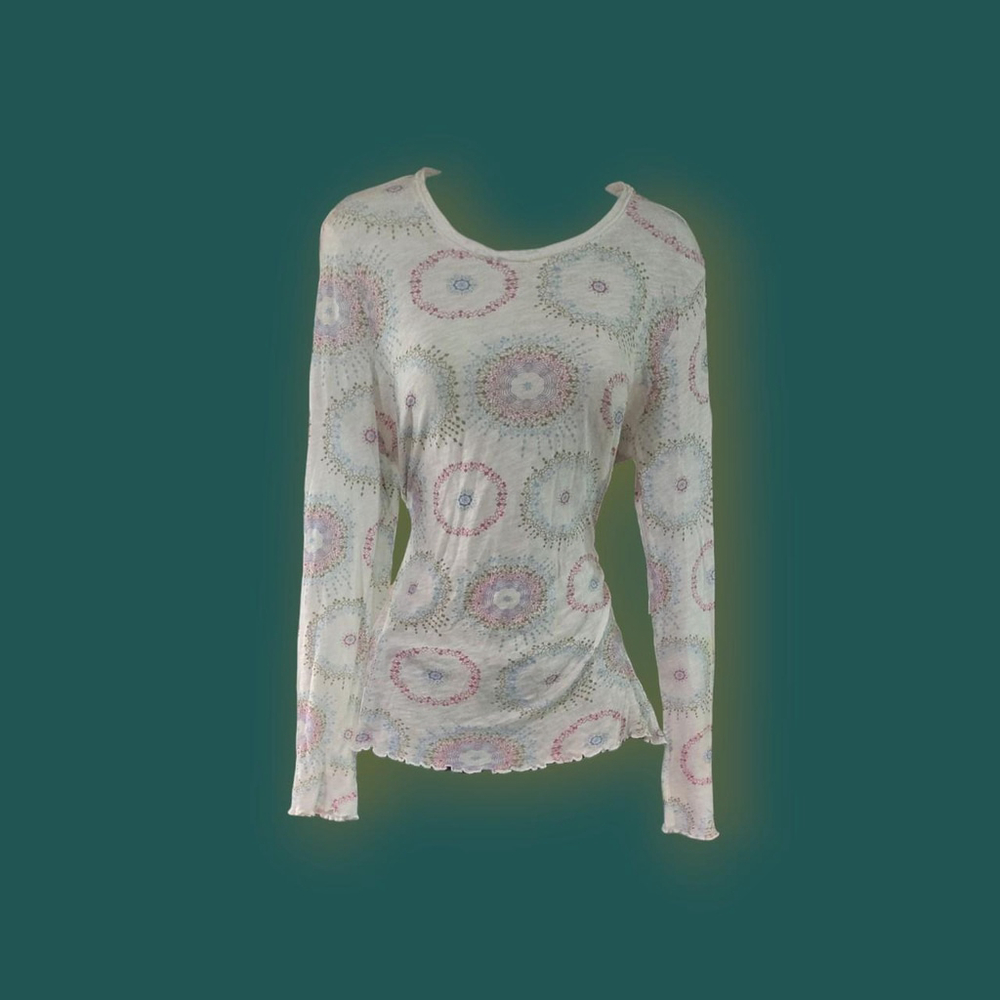Vintage Mossimo white and multi colored sheer long sleeve